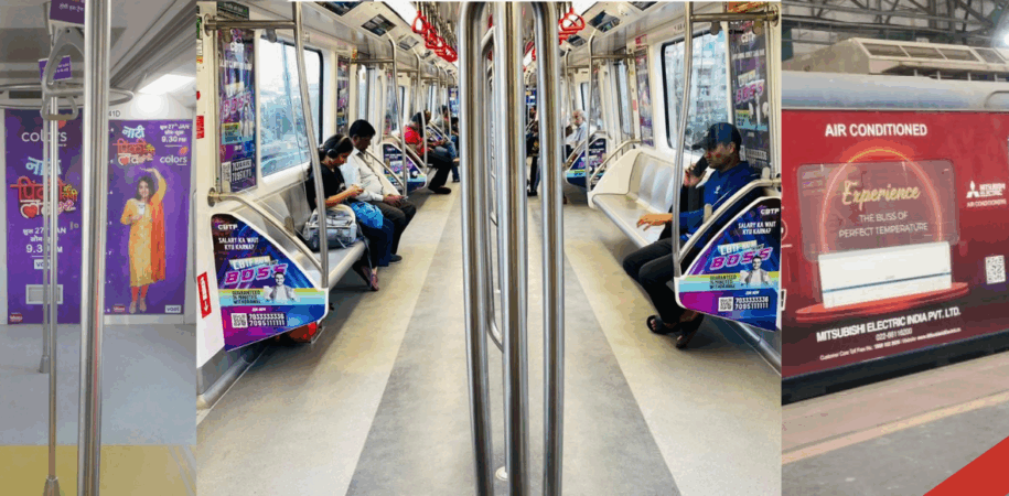 Metro advertising on train wraps and station walls