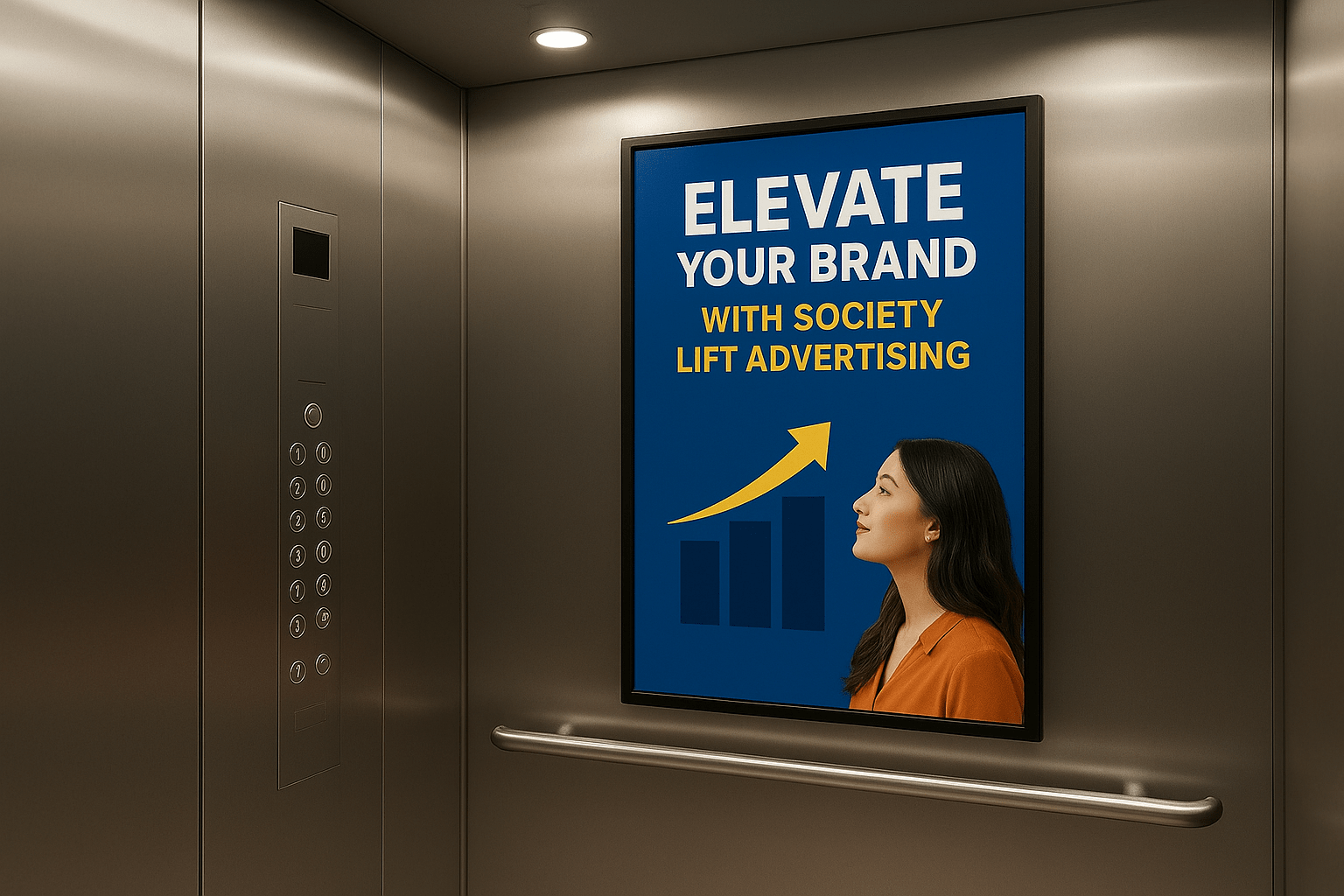 Society lift advertising poster inside a residential elevator